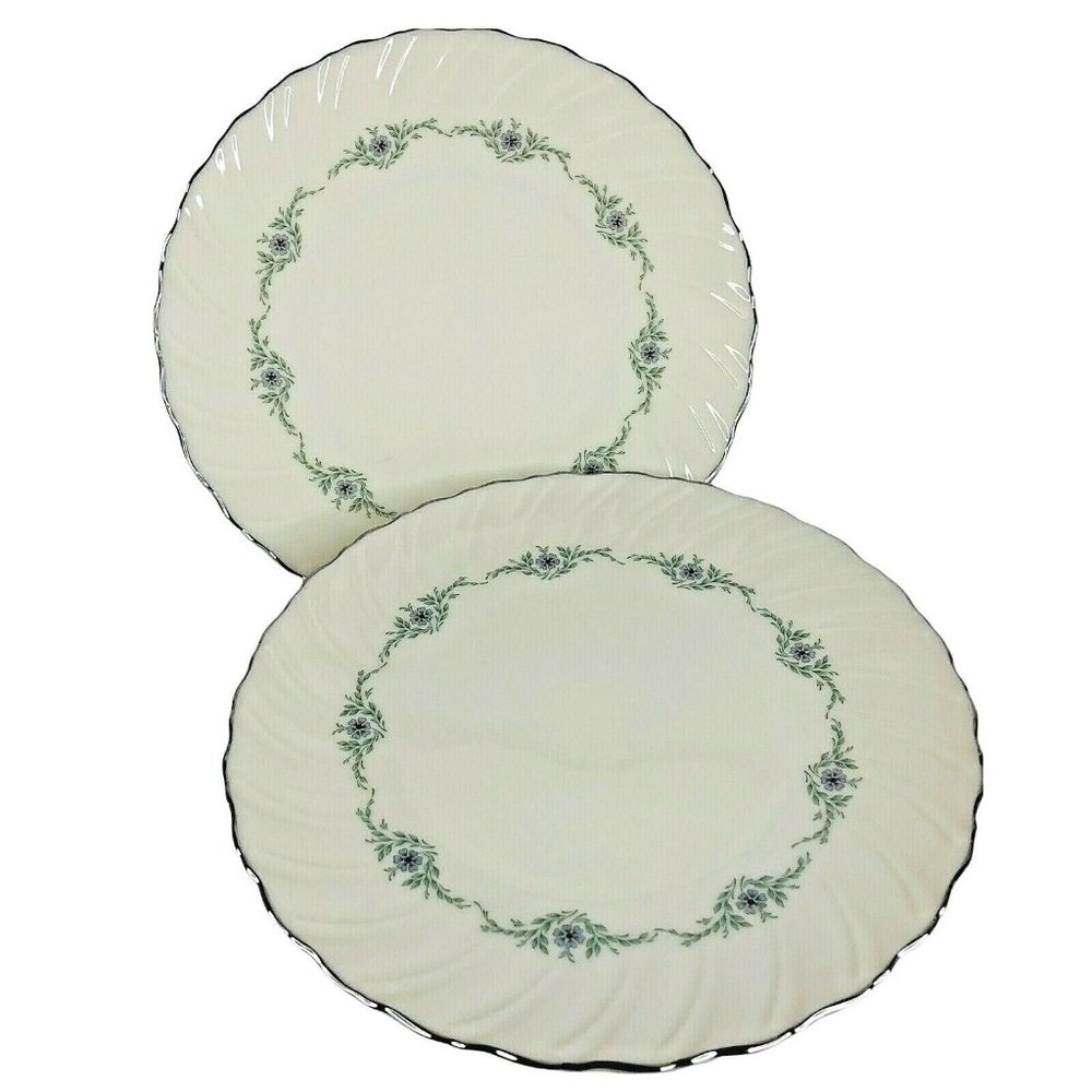 2 Lenox China Musette Dinner Plates‎ 10 1/2” Platinum Trim F507 Vintage USA